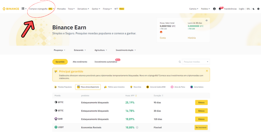 comprar criptomoedas Na Binance com real